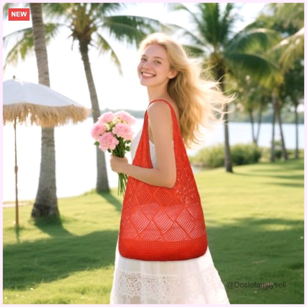Large Crochet Mesh Tote Bag Foldable Beach Hobo Shoulder Bag - Picture 2 of 7